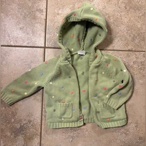 Vintage kids 18M Talbots Light Green Hooded Knit Sweater with Multicolor Dots